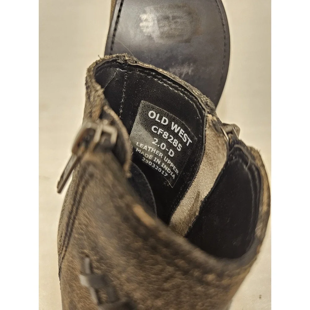 Old West‎ Kids Brown Distressed Leather Zipper Ankle Boots Size 2.0 D